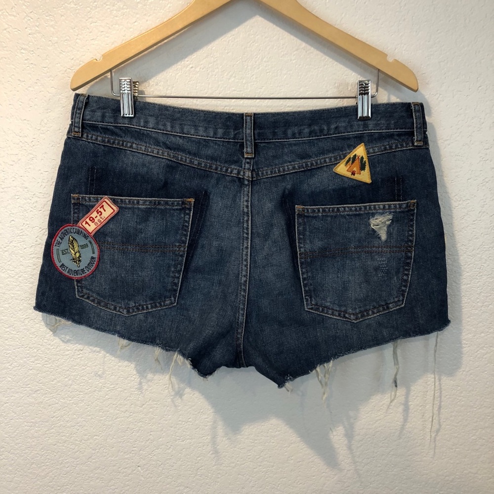Topshop Blue Distressed Jean Shorts with Patch Details - Picture 7 of 12